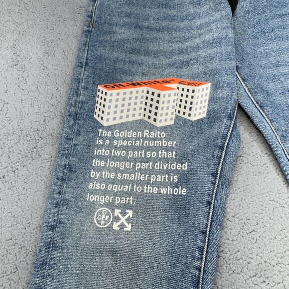Off-White Jeans Men 33x31 Incompiuto Golden Ratio Graphic Italy Slim Straight - Picture 8 of 16